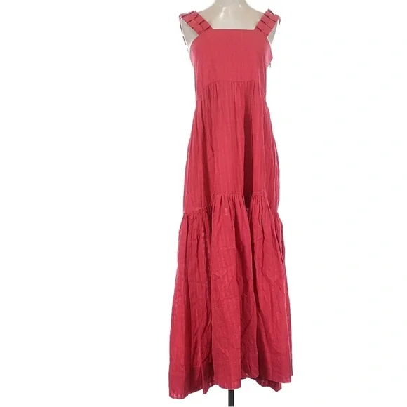 Mirth Grenadine Rio Maxi Dress Red Tiered Strapless Cotton Size Small - Picture 2 of 9